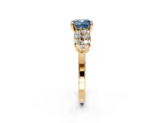 Cluster Engagement Ring Setting for Fancy Blue Cushion Cut Center with 2-Row Shoulder Clusters and Prong Head in Yellow Gold