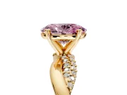 Solitaire Engagement Ring Setting for Fancy Pink Oval Center with Pave and Plain Crossover and Basket Head in Yellow Gold