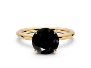 Hidden Halo Engagement Ring Setting for Fancy Black Round Cut Center with Thin Rounded Band and Prong Head in Yellow Gold
