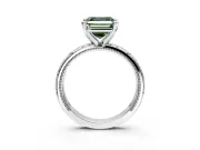 Solitaire Engagement Ring Setting for Fancy Green Asscher Cut Center with Scrollwork Band and Prong Head in Sterling Silver