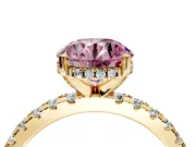 Solitaire Engagement Ring Setting for Fancy Pink Round Cut Center with Band of Accents and Prong Head in Yellow Gold