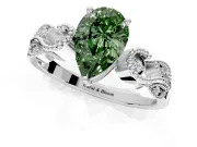 Leaf Engagement Ring Setting for Fancy Green Pear-Shaped Center with Milgrain Accent Band and Prong Head in White Gold