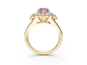 Halo Engagement Ring Setting for Fancy Pink Cushion Cut Center with Two-Strand Split Shank and Prong Head in Yellow Gold
