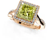 Halo Engagement Ring Setting for Fancy Yellow Princess Cut Center with Twist Band and Prong Head in Rose Gold