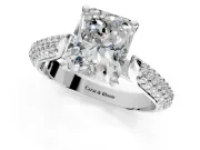 Solitaire Engagement Ring Setting for Radiant Cut Center with Multi-Row Accents and Prong Head in Sterling Silver