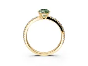 Solitaire Engagement Ring Setting for Fancy Green Pear-Shaped Center with Large Accent Band and Prong Head in Yellow Gold