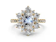 Floral Halo Engagement Ring Setting for Oval Center with Pave Accents and Prong Head in Yellow Gold