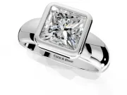 Solitaire Engagement Ring Setting for Princess Cut Center with Wide Band and Bezel Head in White Gold