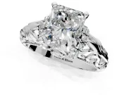 Solitaire Engagement Ring Setting for Radiant Cut Center with Filigree Accent Basket and Prong Head in Platinum