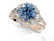 Halo Engagement Ring Setting for Fancy Blue Round Cut Center with Two-Strand Split Shank and Prong Head in Rose Gold