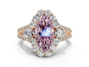 Halo Engagement Ring Setting for Fancy Pink Marquise Center with Two-Strand Split Shank and Prong Head in Rose Gold