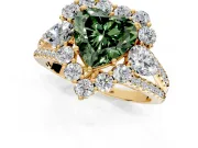 Halo Engagement Ring Setting for Fancy Green Heart-Shaped Center with Two-Strand Split Shank and Prong Head in Yellow Gold