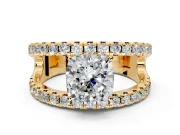 Solitaire Engagement Ring Setting for Cushion Cut Center with Wide-Open Split Shank and Prong Head in Yellow Gold
