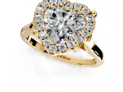 Single Halo Engagement Ring Setting for Heart-Shaped Center with Corner Claws, Plain Band and Prong Head in Yellow Gold