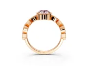 Milgrain Bezel Engagement Ring Setting for Fancy Pink Oval Center with Marquise Stations and Bezel Head in Rose Gold