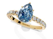 Solitaire Engagement Ring Setting for Fancy Blue Pear-Shaped Center with Large Accent Band and Prong Head in Yellow Gold