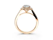 Halo Engagement Ring Setting for Cushion Cut Center with Narrowing Pave Band and Prong Head in Rose Gold
