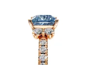 Paired Accent Engagement Ring Setting for Fancy Blue Princess Cut Center with Pave Band and Prong Head in Rose Gold
