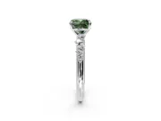 Cluster Engagement Ring Setting for Fancy Green Cushion Cut Center with Round Cut Accent Band and Prong Head in White Gold
