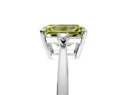 3 Stone Engagement Ring Setting for Fancy Yellow Emerald Cut Center with Low-Set Round Cut Accents and Prong Head in Platinum