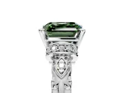 Solitaire Engagement Ring Setting for Fancy Green Asscher Cut Center with Filigree Band and Prong Head in White Gold