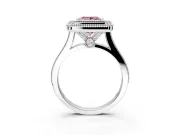 Halo Engagement Ring Setting for Fancy Pink Princess Cut Center with Milgrain Frame, Pave Band and Prong Head in Platinum