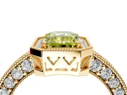 Milgrain Halo Engagement Ring Setting for Fancy Yellow Emerald Cut Center with Wide Pave Band and Prong Head in Yellow Gold