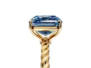 Solitaire Engagement Ring Setting for Fancy Blue Asscher Cut Center with Plain Twisted Rope Band and Prong Head in Yellow Gold