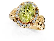 Halo Engagement Ring Setting for Fancy Yellow Oval Center with Open Scroll Shoulders and Prong Head in Yellow Gold