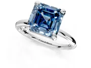 Low-Set Solitaire Engagement Ring Setting for Fancy Blue Asscher Cut Center with Thin Plain Band and Prong Head in White Gold