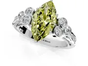 Cluster Engagement Ring Setting for Fancy Yellow Marquise Center with Bezel Accent Clusters and Prong Head in Sterling Silver
