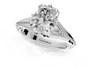 Solitaire Engagement Ring Setting for Radiant Cut Center with Milgrain Cathedral Band and Prong Head in Platinum