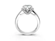 Solitaire Engagement Ring Setting for Asscher Cut Center with Wide Band, Pave Collar and Prong Head in Platinum