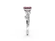 Leaf Motif Engagement Ring Setting for Fancy Pink Emerald Cut Center with Pave Band and Prong Head in Platinum
