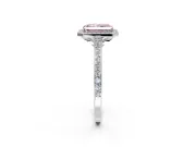 Halo Engagement Ring Setting for Fancy Pink Radiant Cut Center with Pave Accents, Heart Basket and Prong Head in White Gold