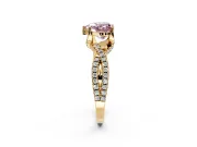 Solitaire Engagement Ring Setting for Fancy Pink Heart-Shaped Center with Narrow Twist Pave Band and Prong Head in Yellow Gold