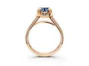Solitaire Engagement Ring Setting for Fancy Blue Round Cut Center with Accented Split Shank and Prong Head in Rose Gold