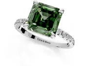 Solitaire Engagement Ring Setting for Fancy Green Asscher Cut Center with Fine Pave Narrow Band and Prong Head in White Gold