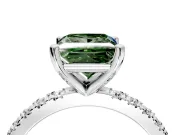 Solitaire Engagement Ring Setting for Fancy Green Princess Cut Center with Fine Pave Band and Claw Prong Head in White Gold
