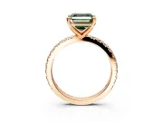 Solitaire Engagement Ring Setting for Fancy Green Asscher Cut Center with Fine Pave Band and Claw Prong Head in Rose Gold