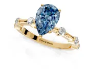 Solitaire Engagement Ring Setting for Fancy Blue Pear-Shaped Center with Bezel Station Band and Prong Head in Yellow Gold