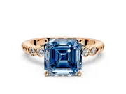 Solitaire Engagement Ring Setting for Fancy Blue Asscher Cut Center with Bezel-Dot Beaded Band and Prong Head in Rose Gold