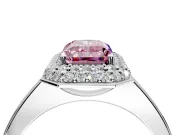 Halo Engagement Ring Setting for Fancy Pink Radiant Cut Center with Plain Tapered Band and Prong Head in Platinum