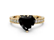 Milgrain Pave Engagement Ring Setting for Fancy Black Heart-Shaped Center with Accent Band and Prong Head in Yellow Gold