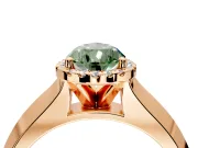 Halo Engagement Ring Setting for Fancy Green Pear-Shaped Center with Knife Ridge Cathedral Band and Prong Head in Rose Gold