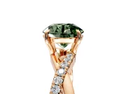 Crossover Engagement Ring Setting for Fancy Green Round Cut Center with Pave and Plain Strands and Prong Head in Rose Gold