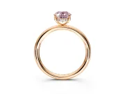 Hidden Halo Engagement Ring Setting for Fancy Pink Oval Center with Thin Rounded Band and Prong Head in Rose Gold