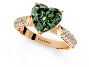 Solitaire Engagement Ring Setting for Fancy Green Heart-Shaped Center with Multi-Row Accents and Prong Head in Rose Gold