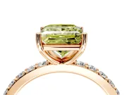 Solitaire Engagement Ring Setting for Fancy Yellow Princess Cut Center with Round Cut Pave Band and Prong Head in Rose Gold