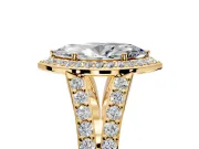 Halo Engagement Ring Setting for Marquise Center with Narrow Pave Split Shank and Prong Head in Yellow Gold